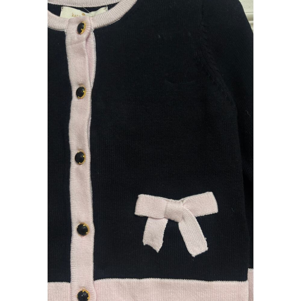 Kate Spade Baby Girl Cardigan 12M Black Pink Bow Button Pocket Cotton New - Picture 3 of 8
